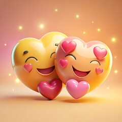 Two Cheerful Heart Emojis Embracing with Hearts love