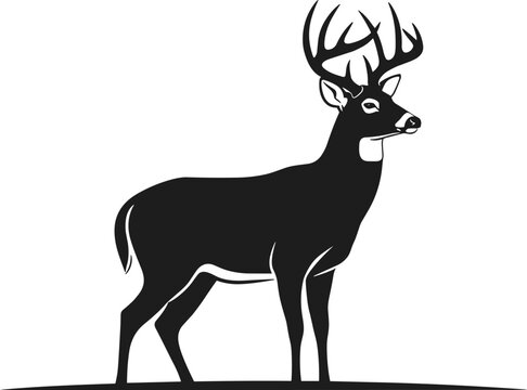 Majestic deer silhouette vector, black stag illustration, wildlife logo design, minimal nature art, forest animal graphic, white background