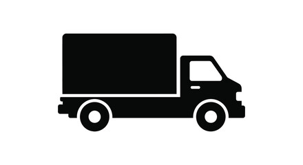 Fototapeta premium A stark black silhouette of a delivery truck is prominently displayed against a plain white background showcasing a simplified form silhouette