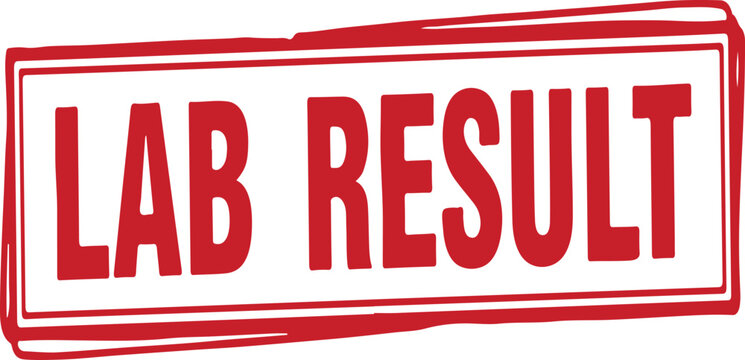 Red lab result stamp with white background and bold text