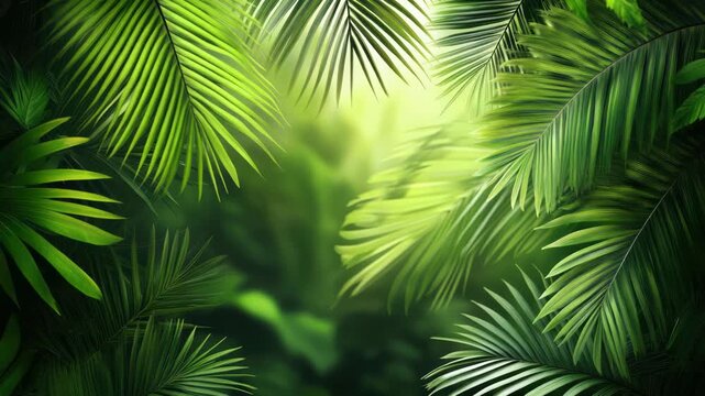 A vibrant Palm Sunday greeting banner template featuring lush tropical leaves and warm sunlight filtering through. Perfect for Christian holiday . Banner. Copy space