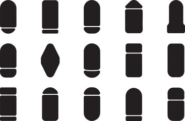 Bullet silhouettes in various shapes and sizes