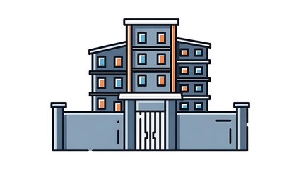 Naklejka premium Modern apartment building with gated entrance