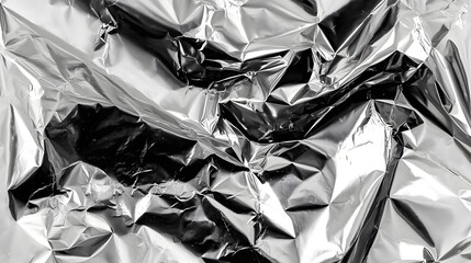 Crumpled silver aluminum foil texture