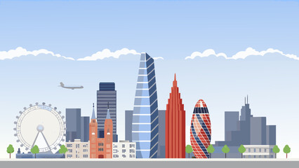 Obraz premium A colorful illustrated skyline depicting iconic landmarks of london