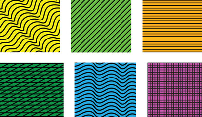 Colorful Abstract Seamless Line Pattern Set.