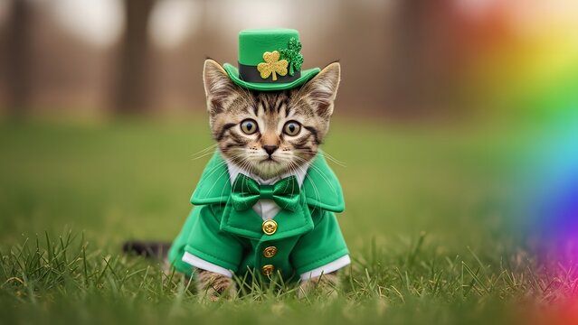 Whimsical tabby cat in st patrick's day attire