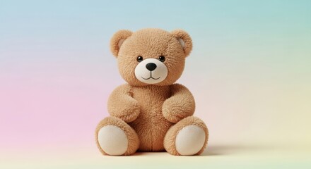 Obraz premium Cute Teddy Bear Sitting on Pastel Background.