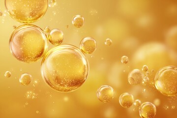Abstract Golden Bubbles and Particles on Gold Background