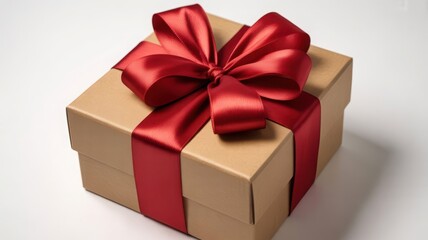 Obraz premium Red Ribbon on Brown Gift Box with Shadow