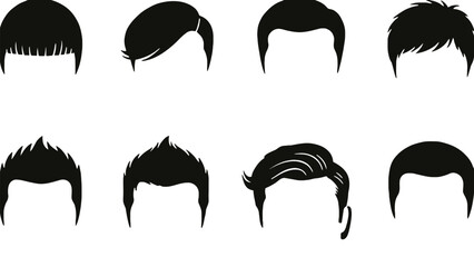 A collection of various black hairstyle silhouettes on a white background