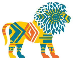 Fototapeta premium PNG African tribal pattern lion mammal art creativity.