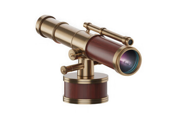 A 3D telescope icon with a transparent background, symbolizing astronomical observation and space research.