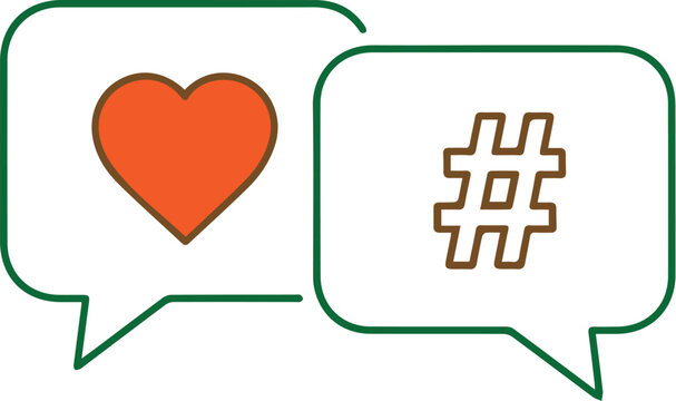 Social media chat bubbles with heart and hashtag symbol icons