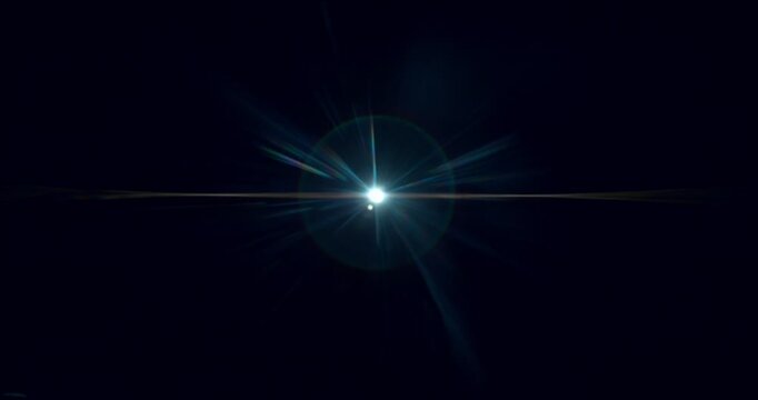 Anamorphic lens flare burst in slow motion, isolated on black background. Cinematic light streaks and optical reflections, ideal for VFX compositing, overlays, sci-fi transitions and film effects.