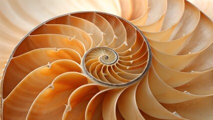 Macro photograph of a spiral-shaped sea shell with intricate natural ridges and warm beige-orange tones. Close-up of spiral sea shell texture with natural pattern See Less

