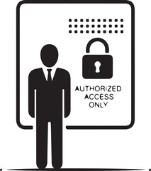 Secure access control with authorized person and locked padlock icon on transparent background