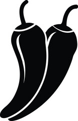 A simple black silhouette illustration depicting two chili peppers side by side