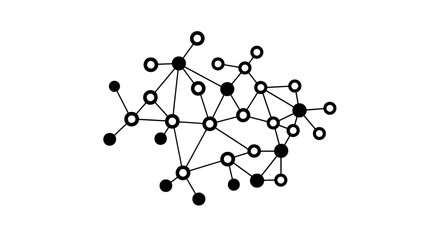 Complex network graph with interconnected nodes and varying connectivity levels