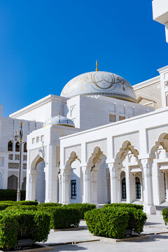 Facade of Qasr Al Watan, the UAE Presidential Palace, in Abu Dhabi.