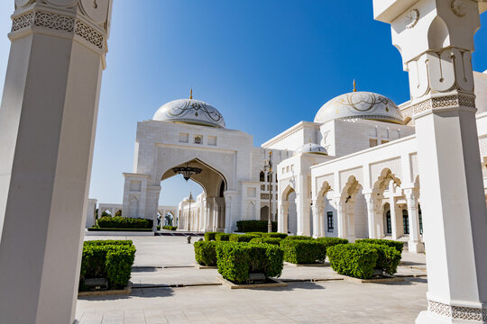 Facade of Qasr Al Watan, the UAE Presidential Palace, in Abu Dhabi.