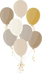 Neutral Beige and Gold Birthday Balloons Bouquet Isolated on White