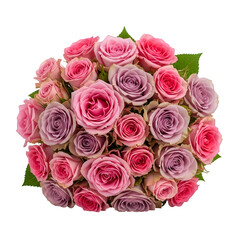 Obraz premium Romantic elegant bouquet of pink and purple roses expressing gentle love and celebration, perfect for weddings, anniversaries, and special occasions, isolated on white or transparent background. PNG. 
