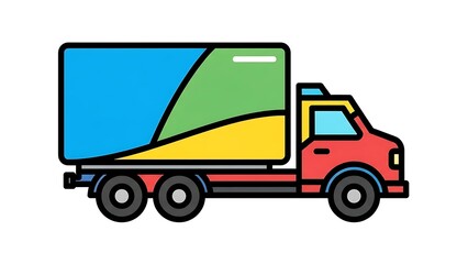 Fototapeta premium Colorful delivery truck driving on the road with vibrant colors