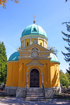 Detail of the the Chapel of the Holy Apostles Peter and Paul is an Orthodox chapel at the Mirogoj Cemetery in Zagreb built in 1891, by architect Hermann Bolle