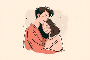 Couple embracing love and affection, romantic illustration