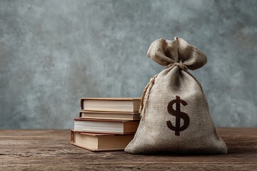 Money bag and books representing education investment concept