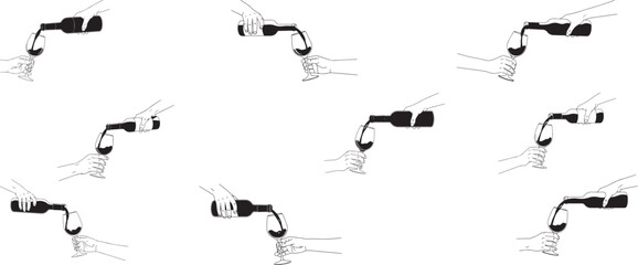 Hand Pouring Wine Into Glass Line Art Sequence Keywords: wine, pouring, glass, bottle, hand