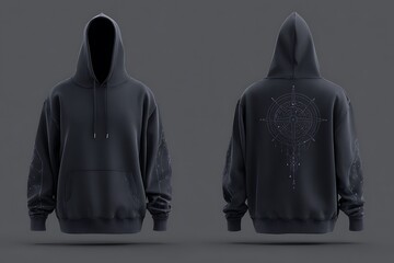 Black hoodie mockup with celestial compass design