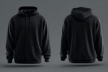 Black hoodie mockup showing front and back views