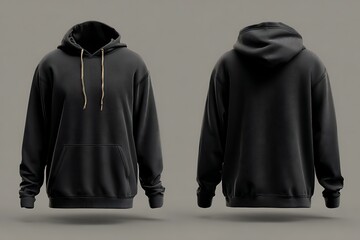 Black hoodie mockup showing front and back views