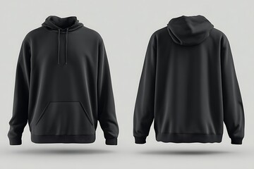 Black hoodie mockup showing front and back views
