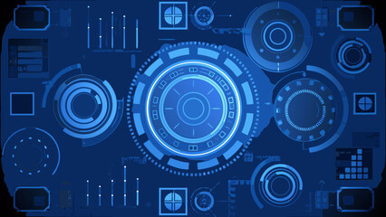 Obraz premium Futuristic interface with glowing blue circles dials and digital displays