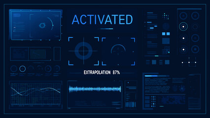 Obraz premium Futuristic interface displaying activated status with monitoring graphics
