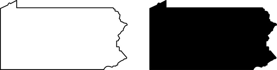 Pennsylvania State Map Outline and Solid Silhouette Graphics Bundle