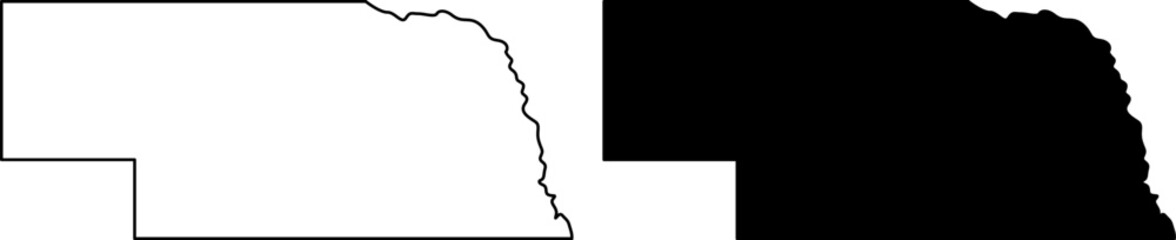 Kansas State Map Silhouette and Minimalist Outline Vector Set