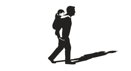 Fototapeta premium Father Daughter Love, Silhouette Piggyback Ride. Daddy and Child Bonding, Isolated on transparent background. Vector Illustration for Family Values and Childhood.