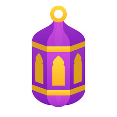 Obraz premium Arabic lantern (fanous) cartoon vector illustration. Traditional Islamic lamp for Ramadan nights, Muslim holiday decoration, flat colorful design, religious icon isolated on transparent background