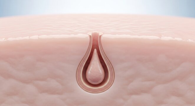 Closeup view of a pore on human skin with a teardropshaped opening