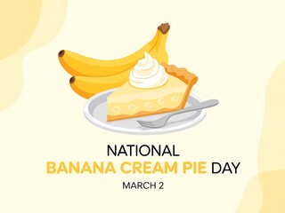 Fototapeta premium National banana cream pie day celebration with dessert and fruit on plate