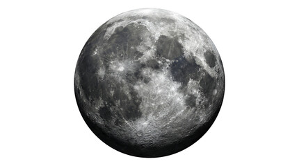 Full moon with craters and shadows isolated on transparent background