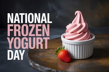 National Frozen Yogurt Day Celebration with Strawberry Topped Soft Serve Yogurt Cup