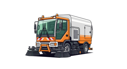 Cartoon Street Sweeper Truck - Cleaning Service Vehicle - Municipal Hygiene Concept - Vector Illustration isolated on transparent background.