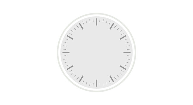 Blank Clock Face Time Icon Template: Deadline Countdown, Mockup Design Element, White Timepiece with Minute Marks, Isolated on transparent background.