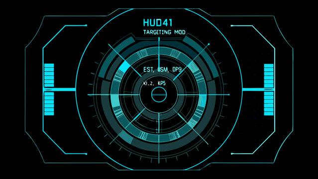 Futuristic heads up display with targeting reticle and digital information