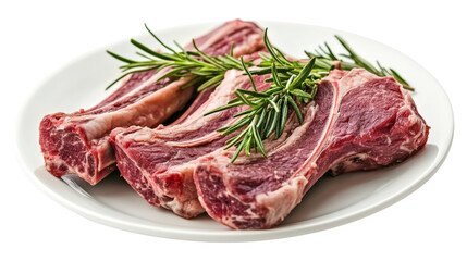 Fototapeta premium Lamb chops with rosemary on white plate transparent background restaurant dinner